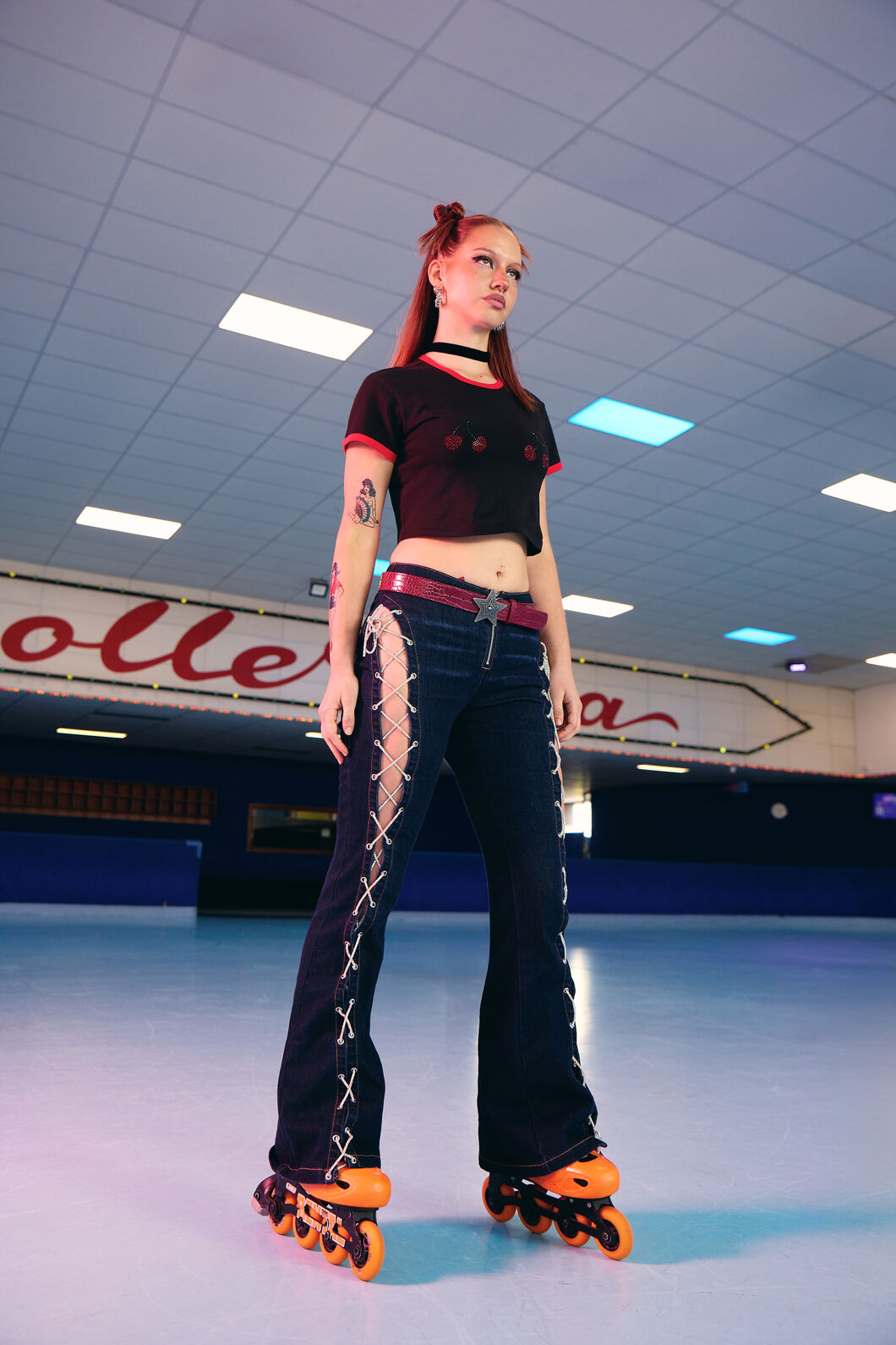 Dangerfield - Dizzy Lace Up Flares - navy
