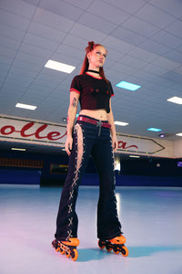 Dangerfield - Dizzy Lace Up Flares - navy