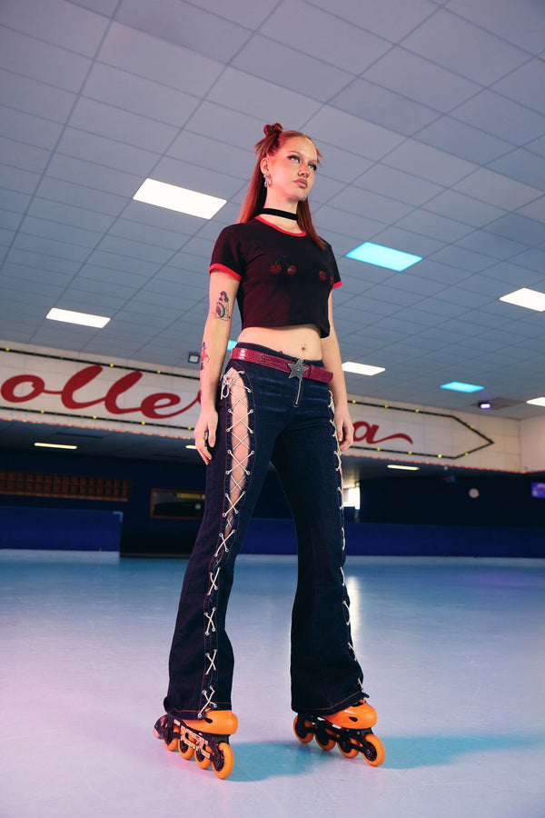 Dangerfield - Dizzy Lace Up Flares - navy