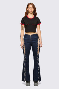 Dangerfield - Dizzy Lace Up Flares - navy