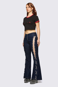 Dangerfield - Dizzy Lace Up Flares - navy