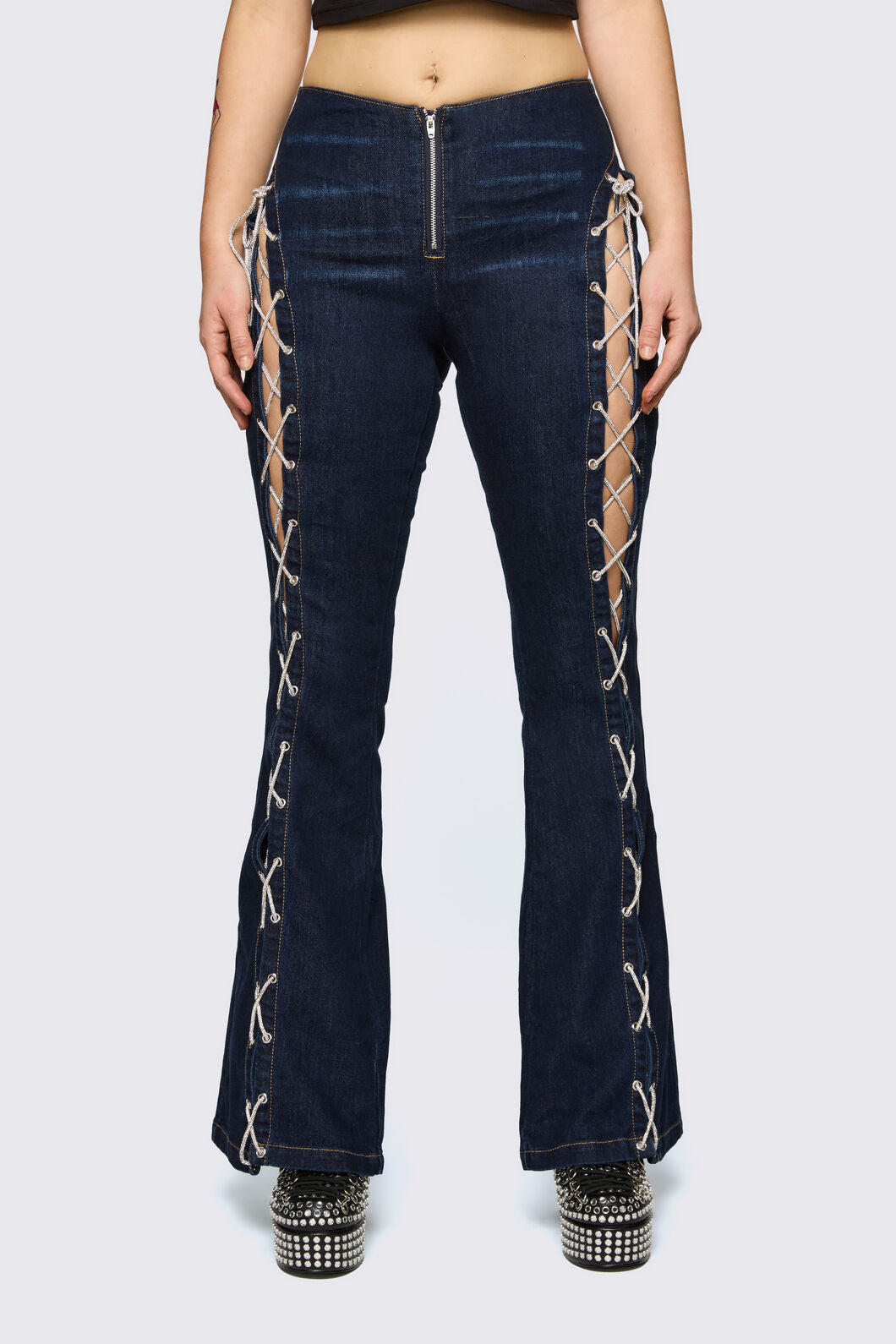 Dangerfield - Dizzy Lace Up Flares - navy