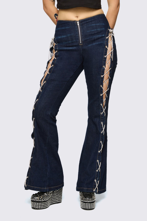 Dangerfield - Dizzy Lace Up Flares - navy