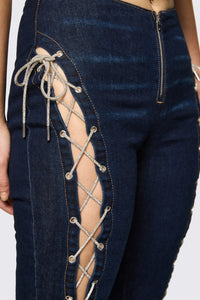 Dangerfield - Dizzy Lace Up Flares - navy