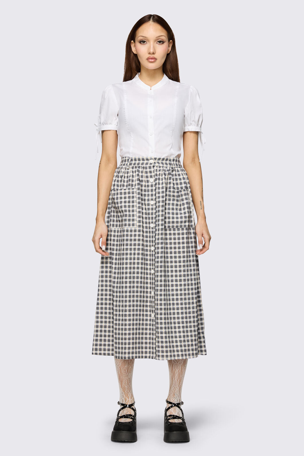 Dangerfield - Darling Gingham Midi Skirt - black-white