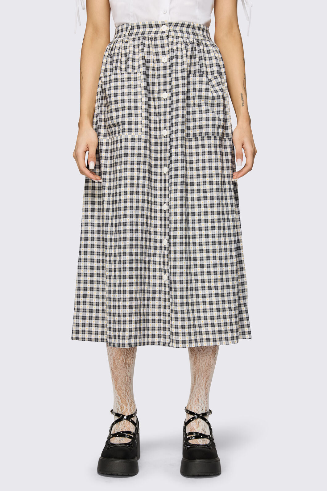 Dangerfield - Darling Gingham Midi Skirt - black-white