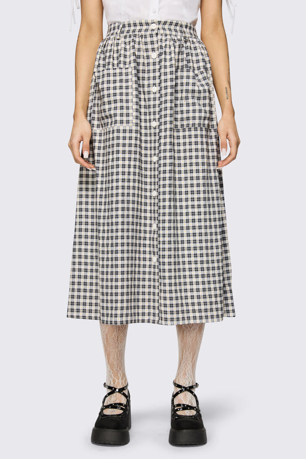 Dangerfield - Darling Gingham Midi Skirt - black-white