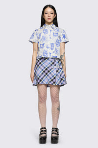 Dangerfield - Sketchy Short Sleeve Blouse - white-purple
