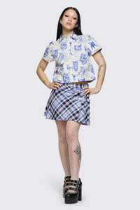 Dangerfield - Sketchy Short Sleeve Blouse - white-purple