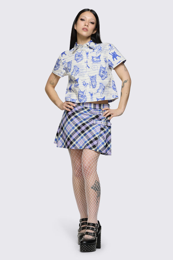 Dangerfield - Sketchy Short Sleeve Blouse - white-purple