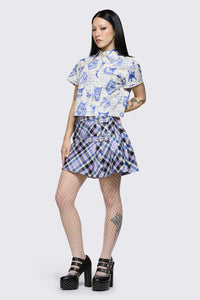 Dangerfield - Sketchy Short Sleeve Blouse - white-purple