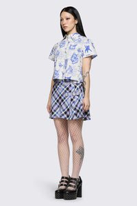 Dangerfield - Sketchy Short Sleeve Blouse - white-purple