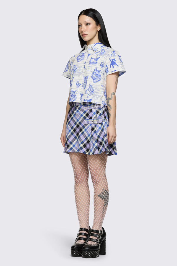 Dangerfield - Sketchy Short Sleeve Blouse - white-purple