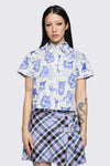 Dangerfield - Sketchy Short Sleeve Blouse - white-purple