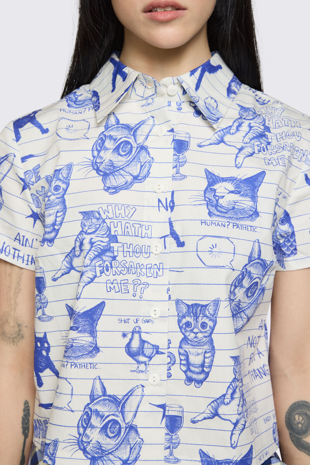 Dangerfield - Sketchy Short Sleeve Blouse - white-purple