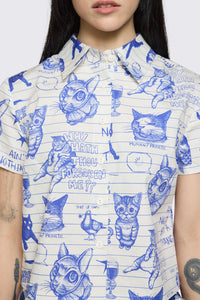 Dangerfield - Sketchy Short Sleeve Blouse - white-purple