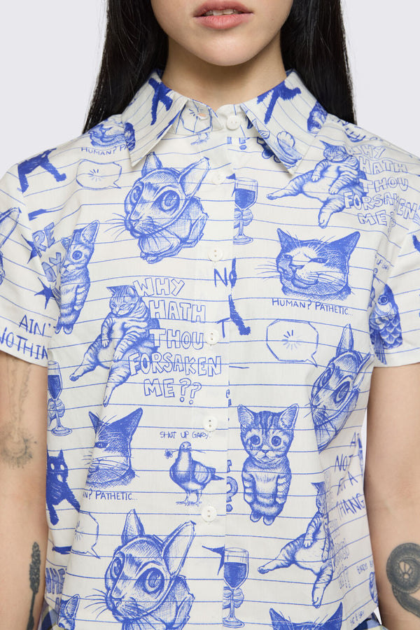 Dangerfield - Sketchy Short Sleeve Blouse - white-purple
