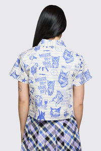 Dangerfield - Sketchy Short Sleeve Blouse - white-purple