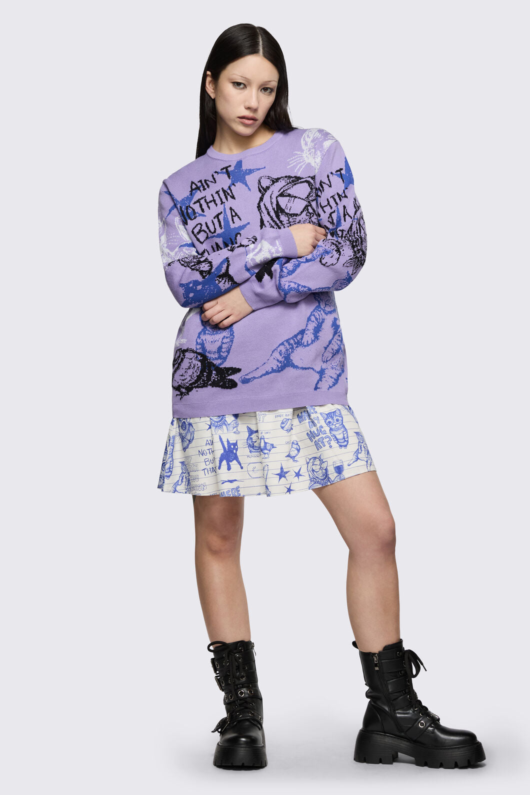 Dangerfield - Sketchy Long Sleeve Jumper - purple