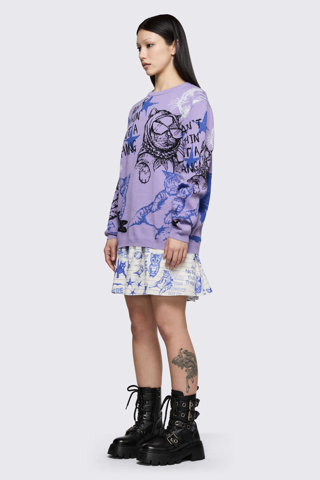 Dangerfield - Sketchy Long Sleeve Jumper - purple