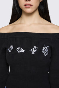 Dangerfield - Sketchy Off The Shoulder Knit - black