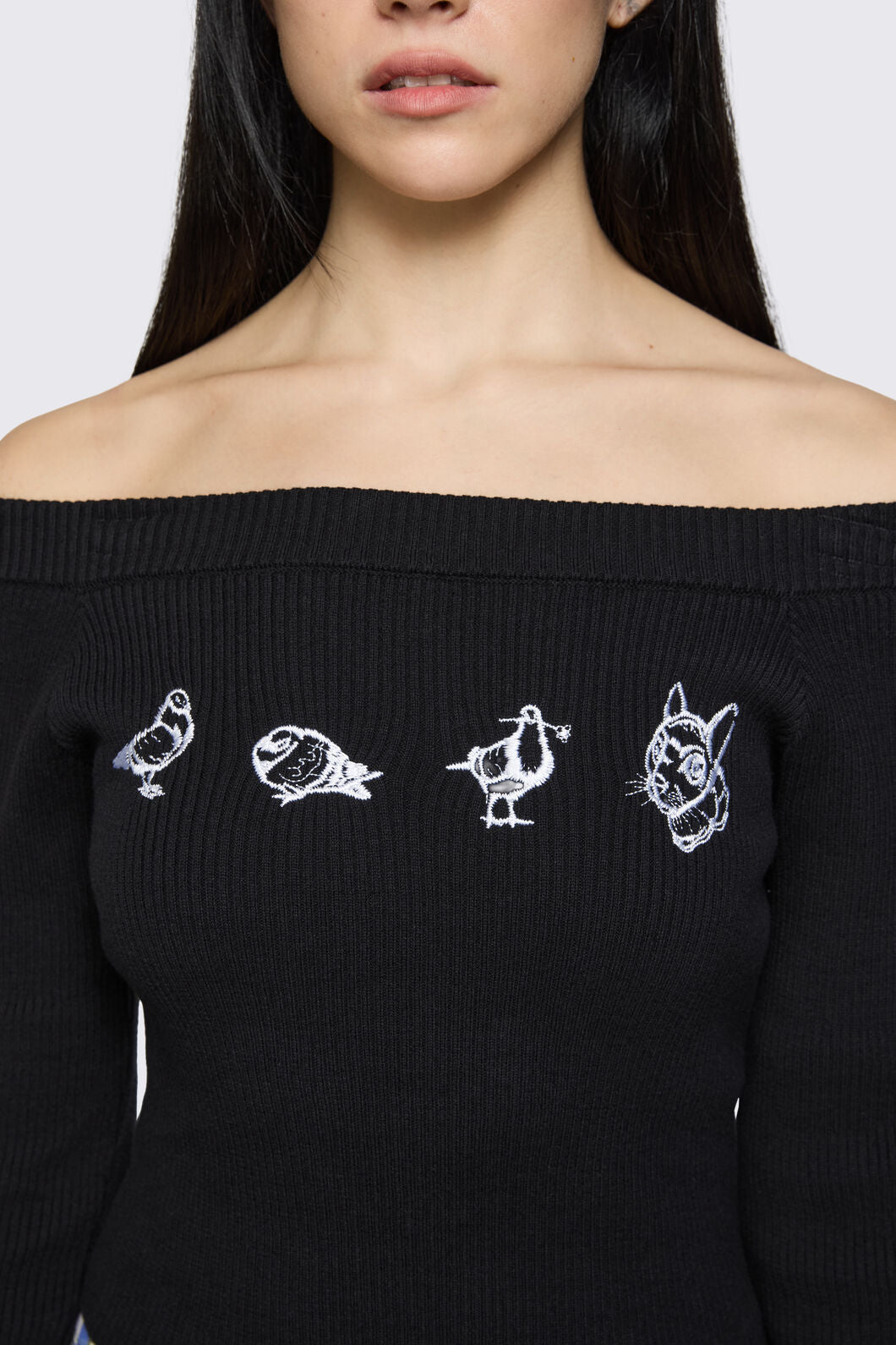 Dangerfield - Sketchy Off The Shoulder Knit - black