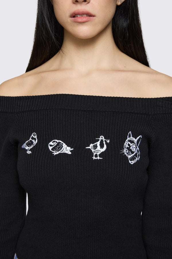 Dangerfield - Sketchy Off The Shoulder Knit - black