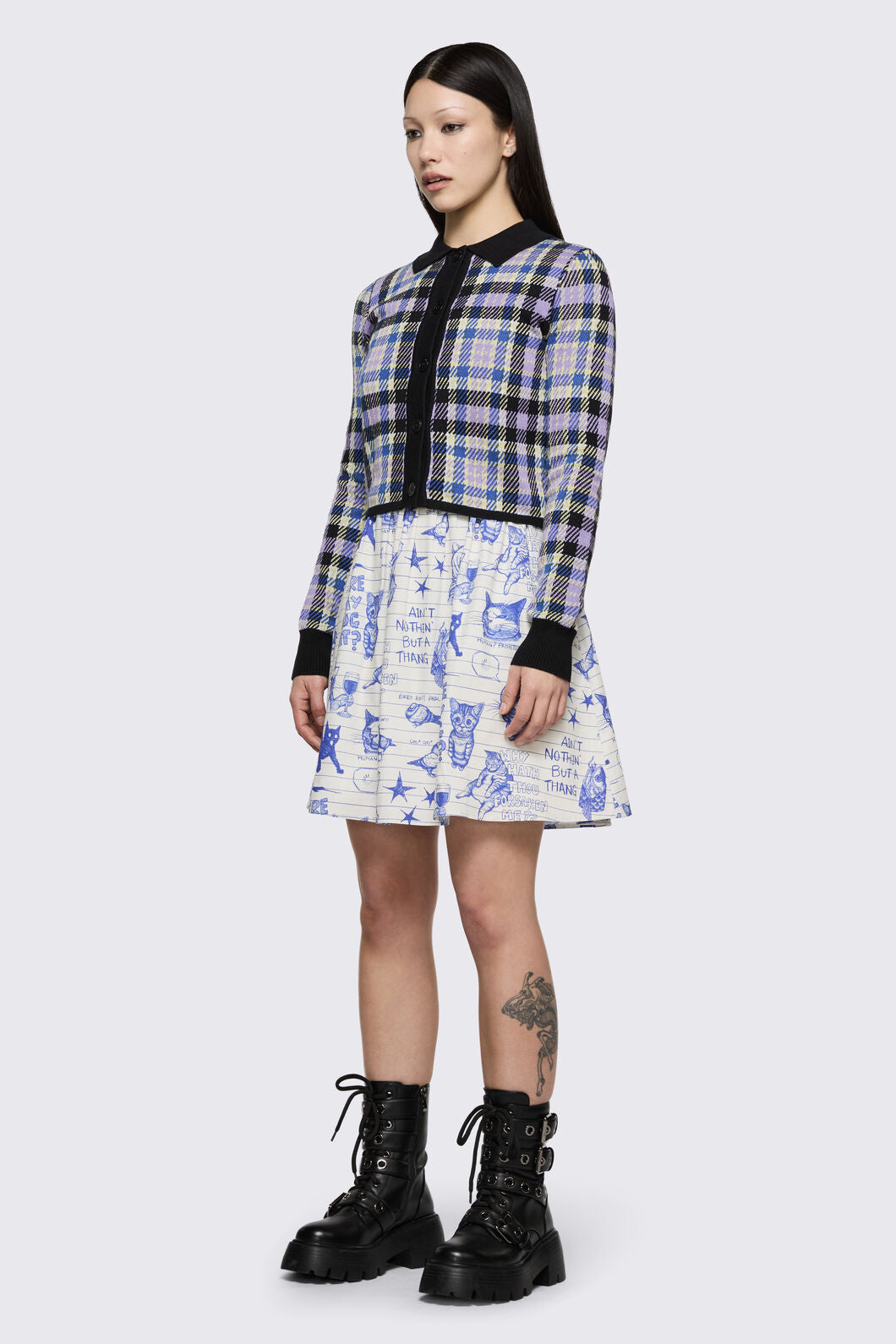 Dangerfield - Sketchy Tartan Knit Cardigan - multi