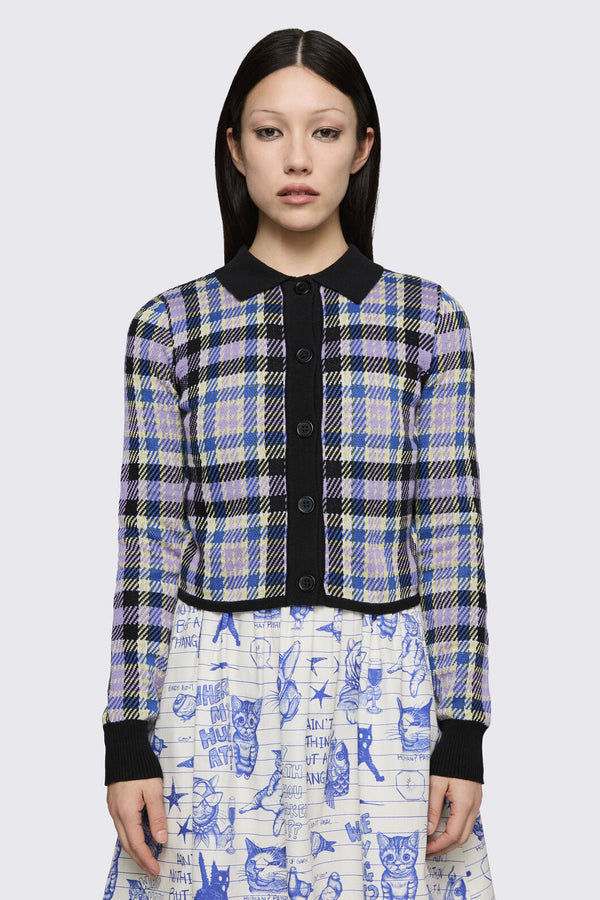 Dangerfield - Sketchy Tartan Knit Cardigan - multi