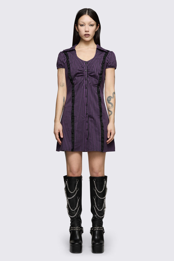 Dangerfield - Spectre Pinstripe Dress - purple