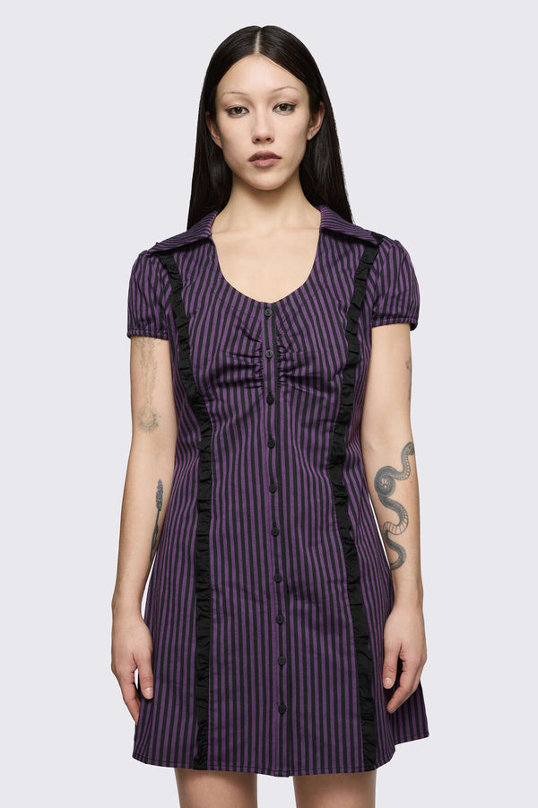 Dangerfield - Spectre Pinstripe Dress - purple