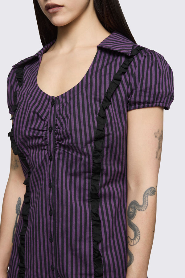 Dangerfield - Spectre Pinstripe Dress - purple