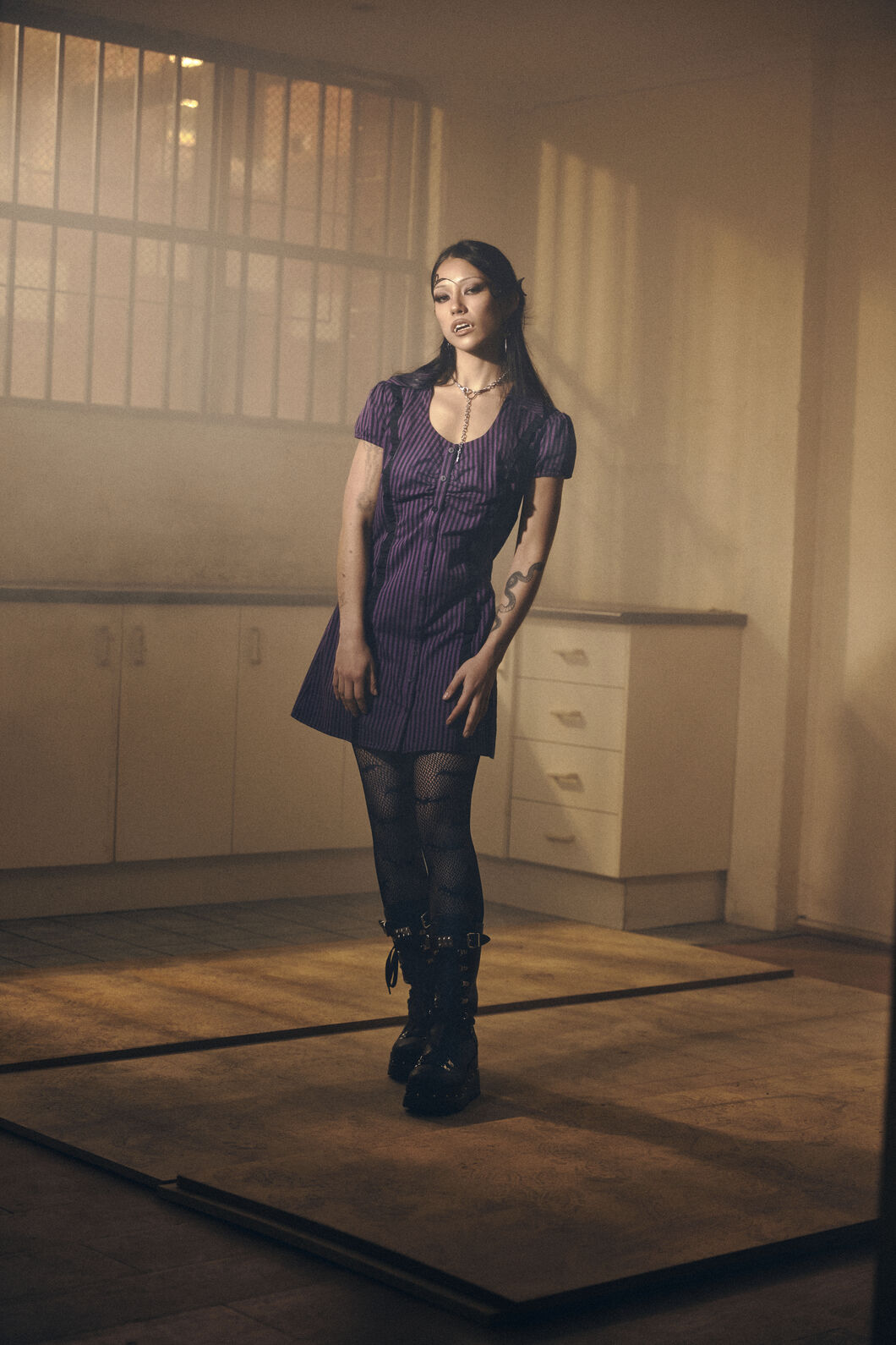 Dangerfield - Spectre Pinstripe Dress - purple