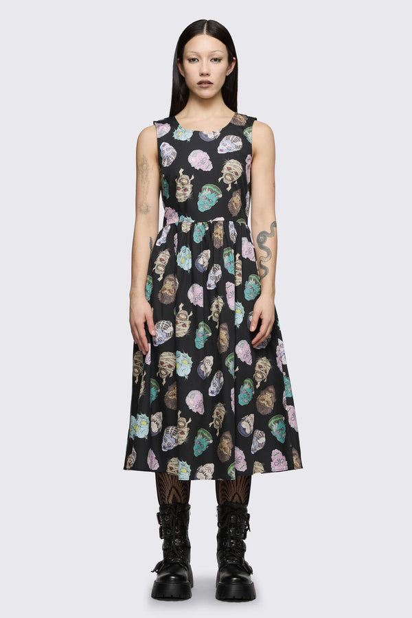 Dangerfield - Ghouls Printed Midi Dress - black