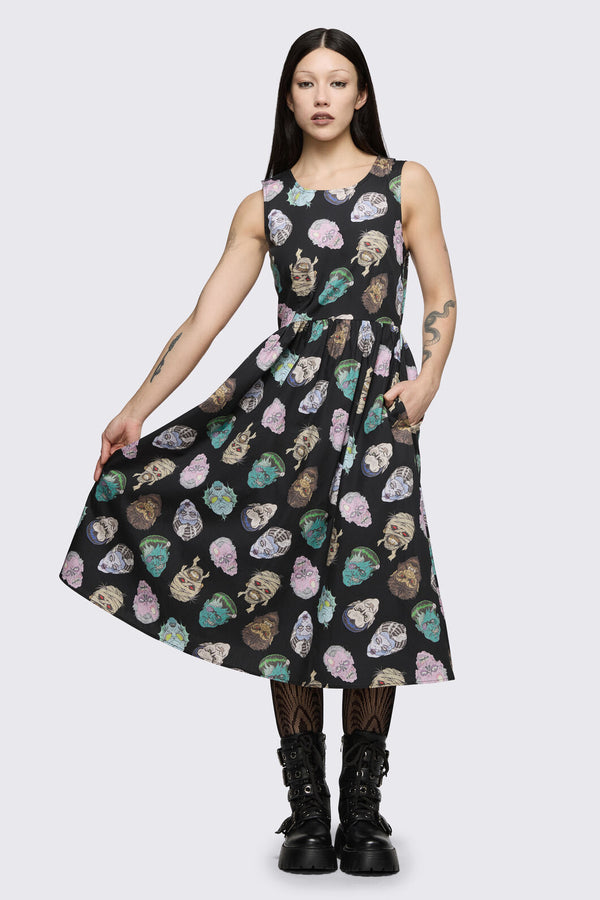 Dangerfield - Ghouls Printed Midi Dress - black