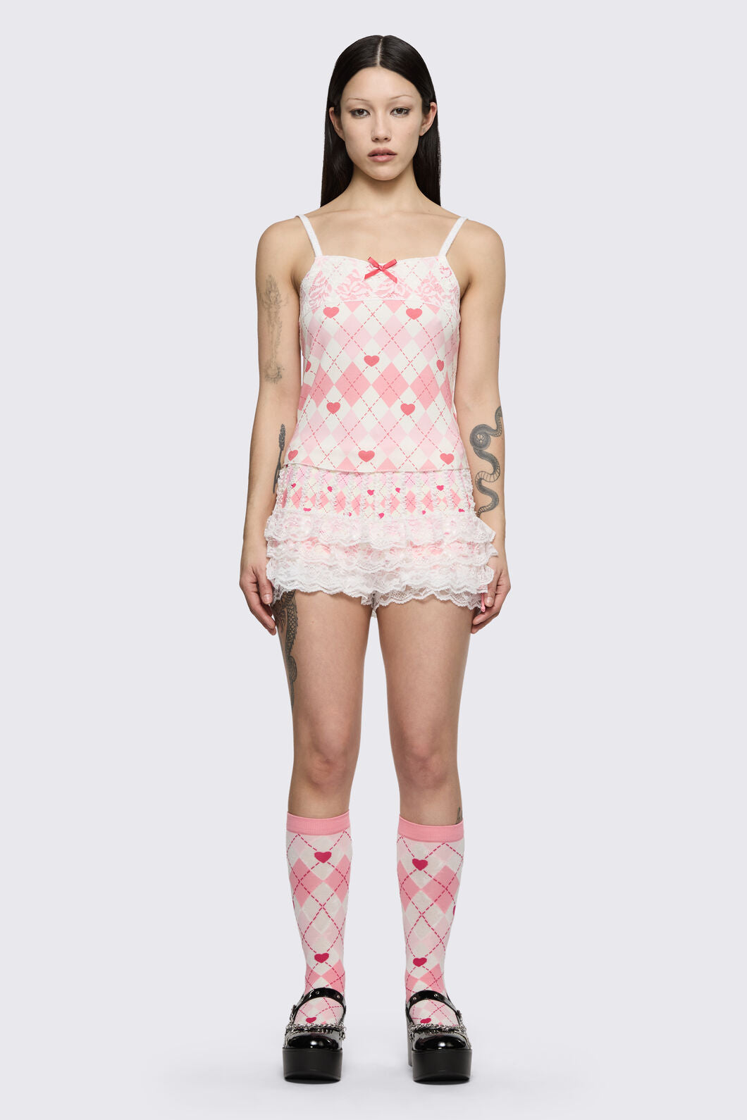 Dangerfield - Broken Rollercoaster Lacey Tank - pink-cream