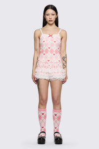 Dangerfield - Broken Rollercoaster Lacey Tank - pink-cream