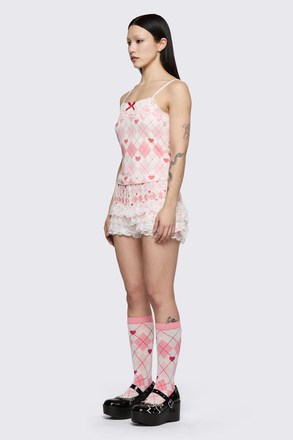 Dangerfield - Broken Rollercoaster Lacey Tank - pink-cream