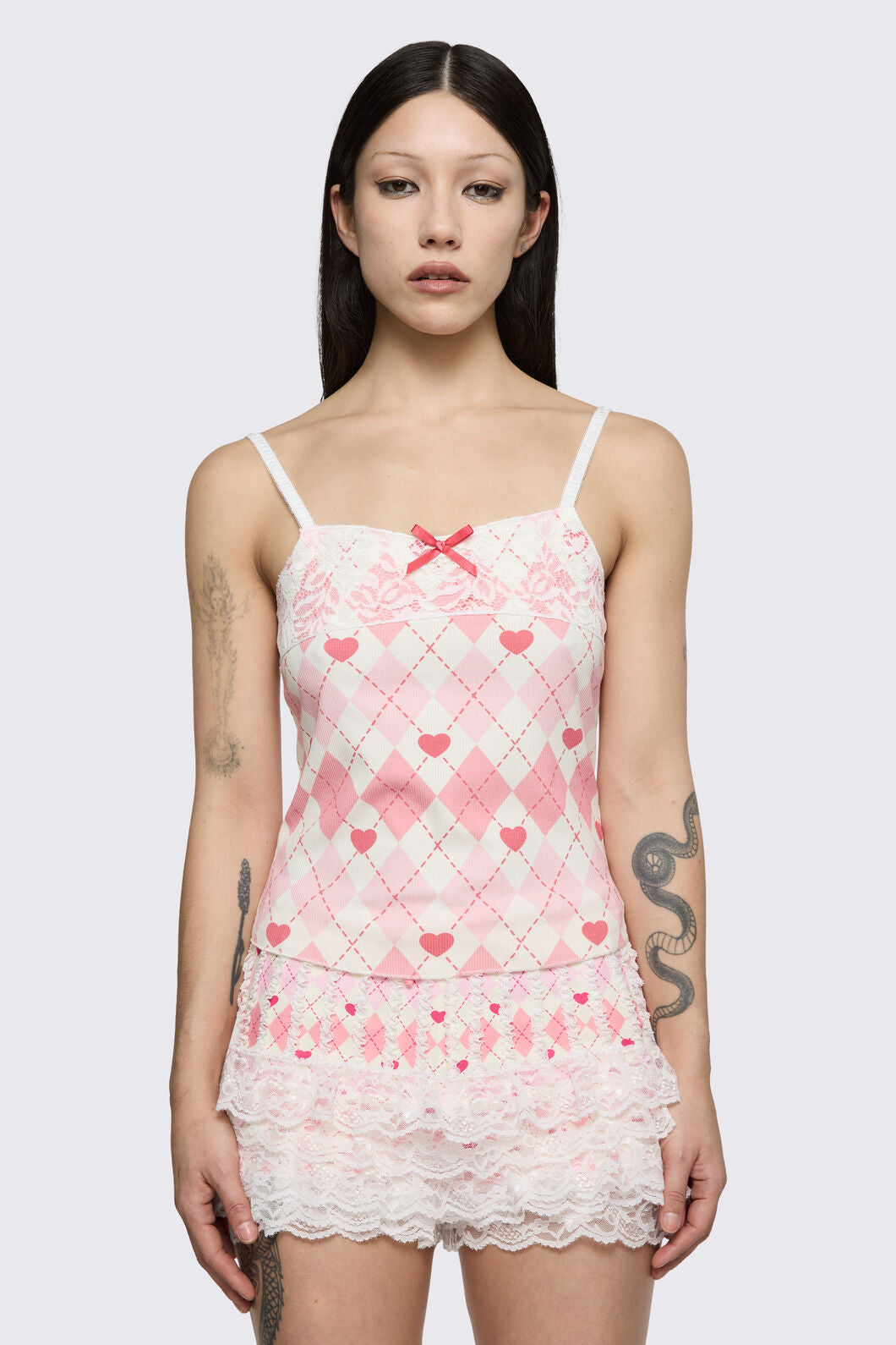 Dangerfield - Broken Rollercoaster Lacey Tank - pink-cream