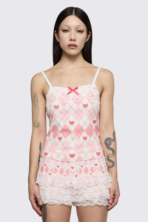 Dangerfield - Broken Rollercoaster Lacey Tank - pink-cream