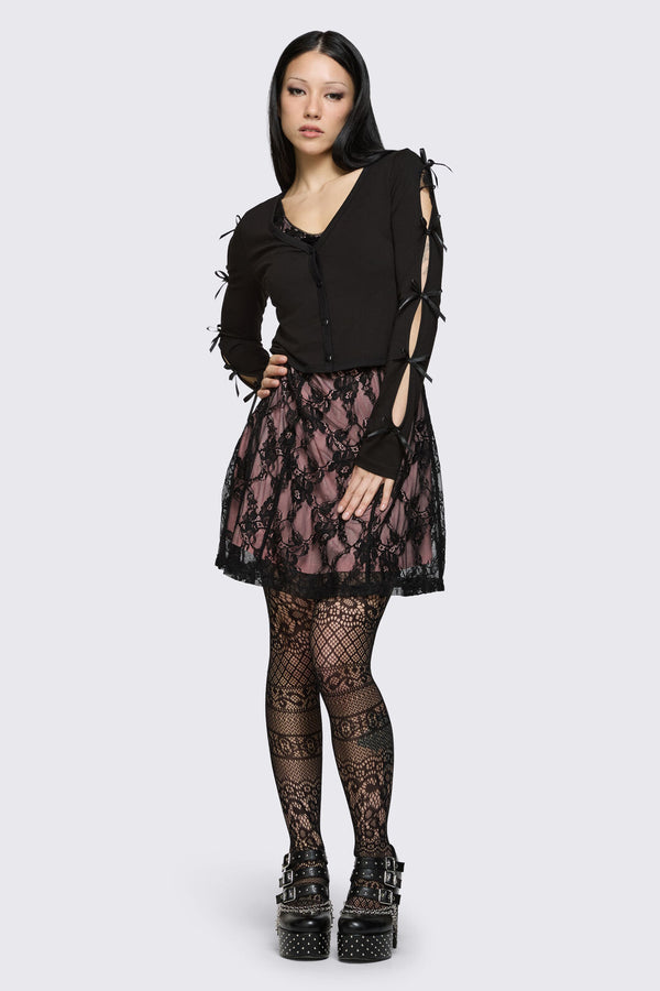 Dangerfield - Round & Round Tie Sleeve Cardi - black