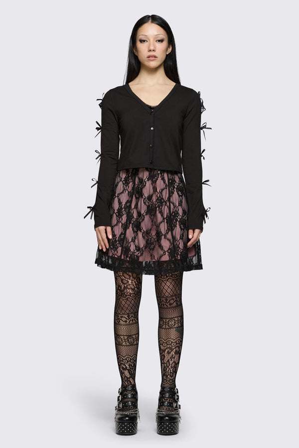 Dangerfield - Round & Round Tie Sleeve Cardi - black