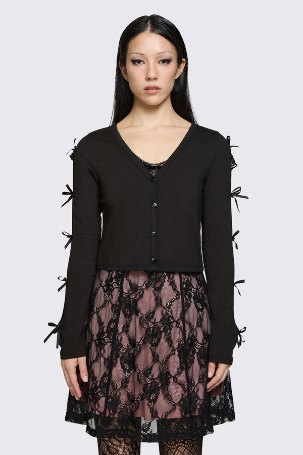 Dangerfield - Round & Round Tie Sleeve Cardi - black