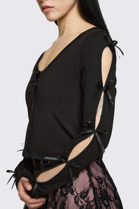 Dangerfield - Round & Round Tie Sleeve Cardi - black