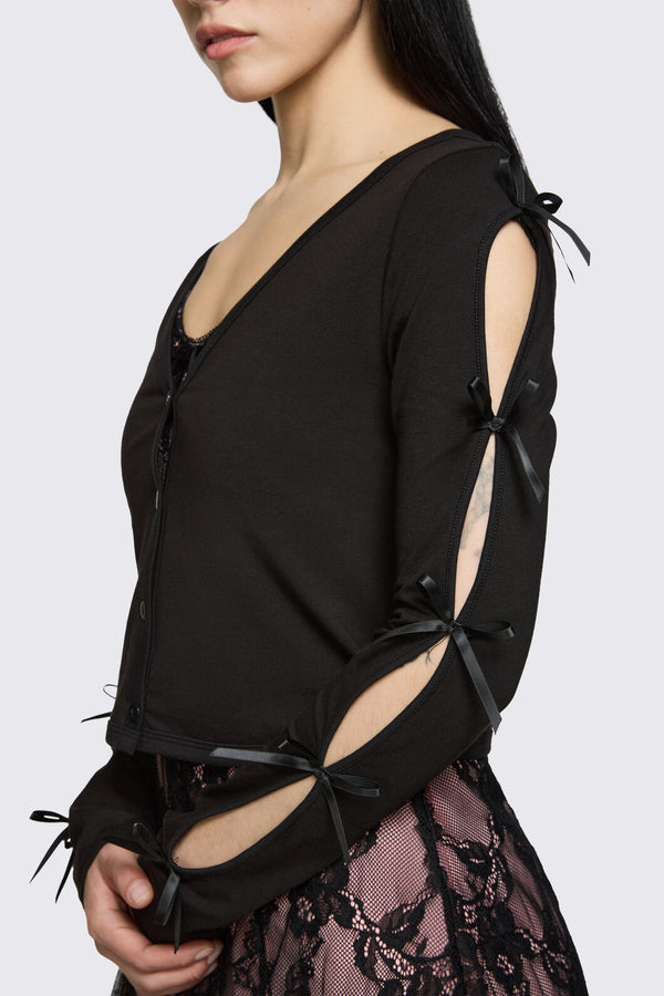 Dangerfield - Round & Round Tie Sleeve Cardi - black
