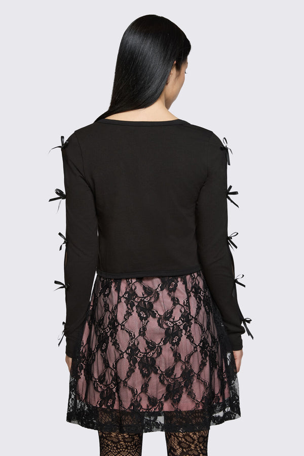 Dangerfield - Round & Round Tie Sleeve Cardi - black