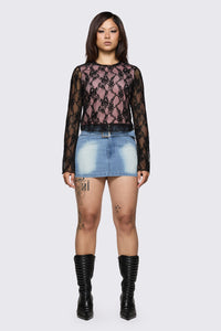 Dangerfield - Broken Rollercoaster Lace Top - black-pink