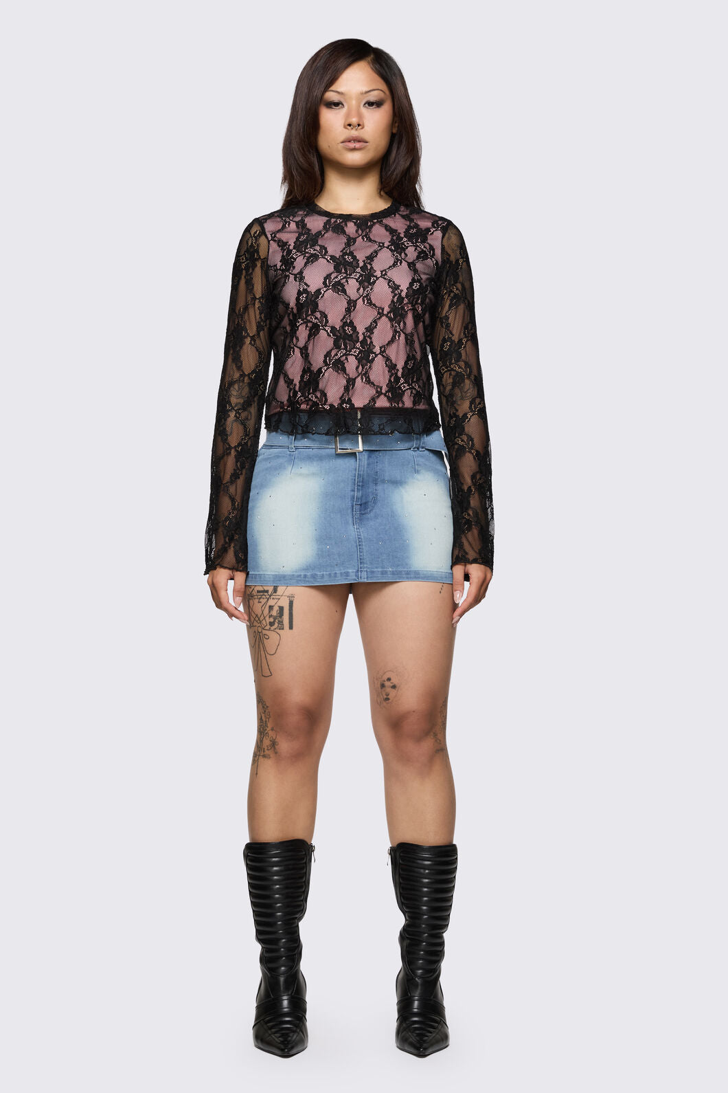 Dangerfield - Broken Rollercoaster Lace Top - black-pink