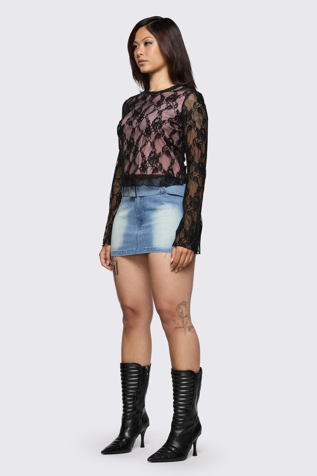 Dangerfield - Broken Rollercoaster Lace Top - black-pink