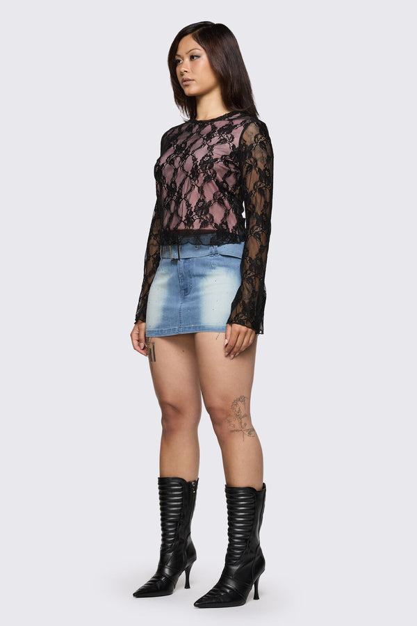 Dangerfield - Broken Rollercoaster Lace Top - black-pink